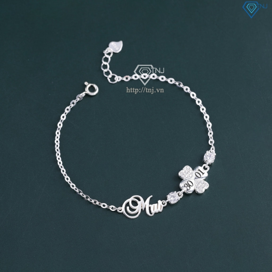 Lắc tay bạc nữ hình cỏ 4 lá khắc tên theo yêu cầu LTN0440