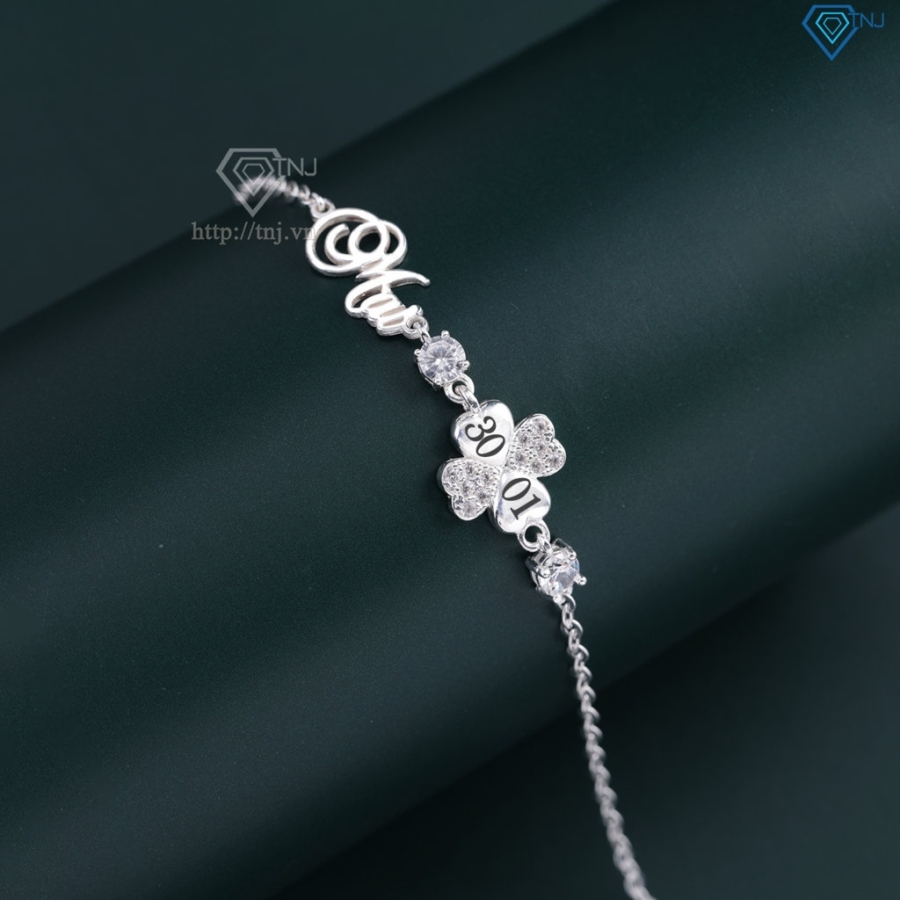 Lắc tay bạc nữ hình cỏ 4 lá khắc tên theo yêu cầu LTN0440