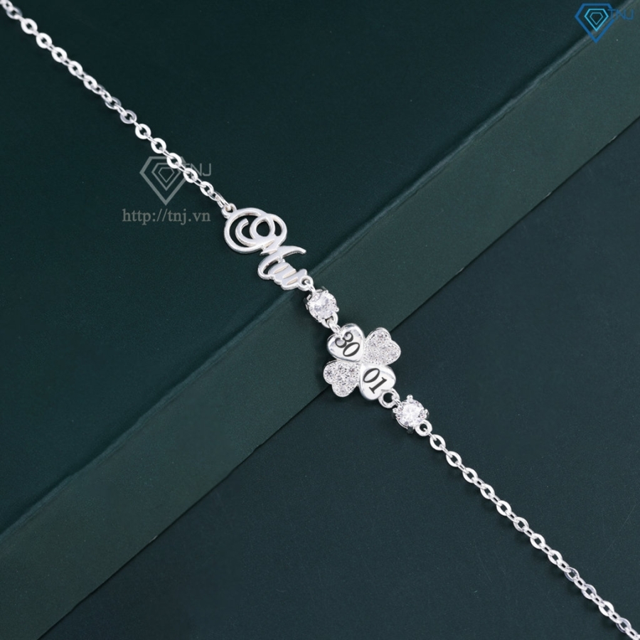 Lắc tay bạc nữ hình cỏ 4 lá khắc tên theo yêu cầu LTN0440