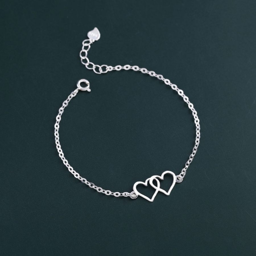 Lắc tay bạc nữ giá rẻ hình trái tim đôi LTN0442