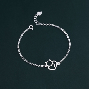 Lắc tay bạc nữ hình con mèo giá rẻ dễ thương LTN0443