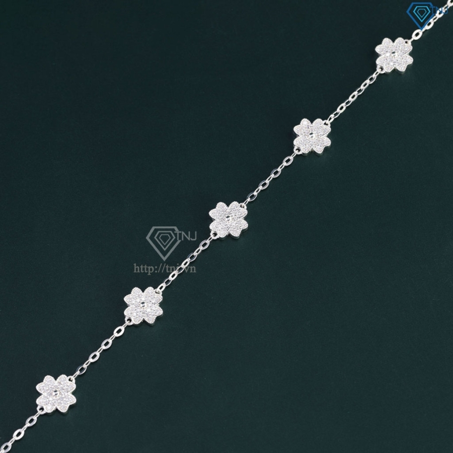 Lắc tay cỏ 4 lá may mắn đính kim full cương Moissanite LTNM0024