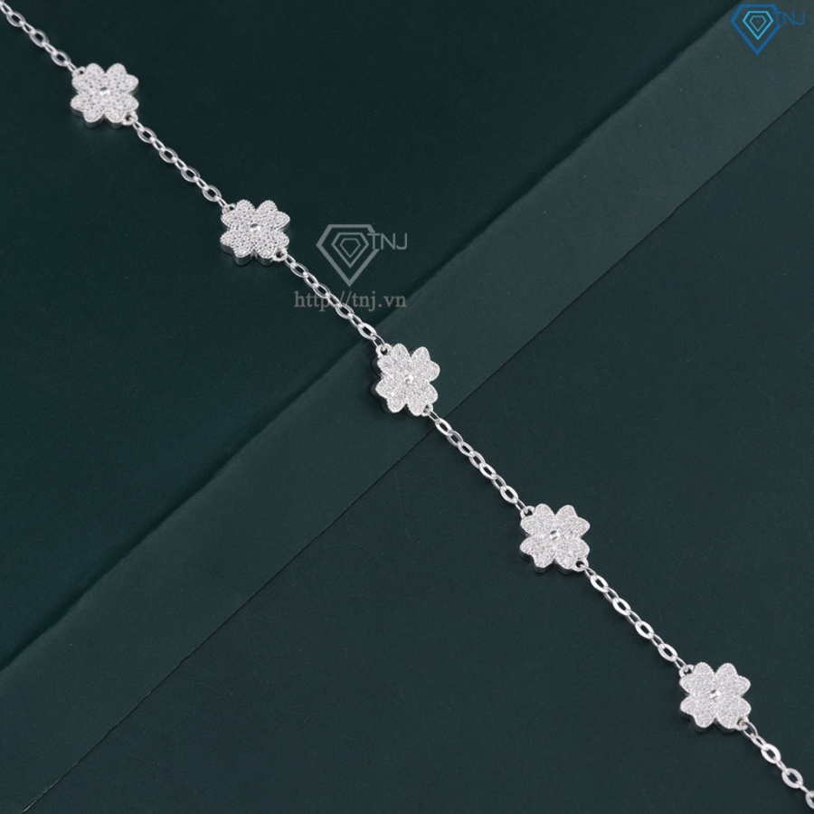 Lắc tay cỏ 4 lá may mắn đính kim full cương Moissanite LTNM0024