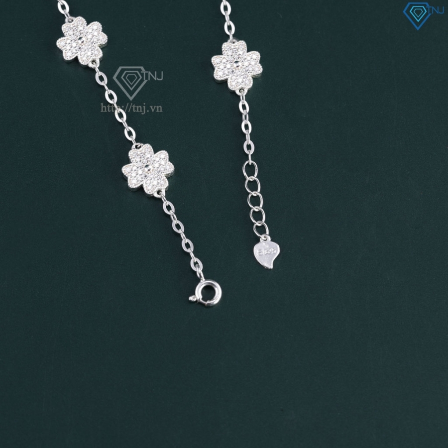 Lắc tay cỏ 4 lá may mắn đính kim full cương Moissanite LTNM0024