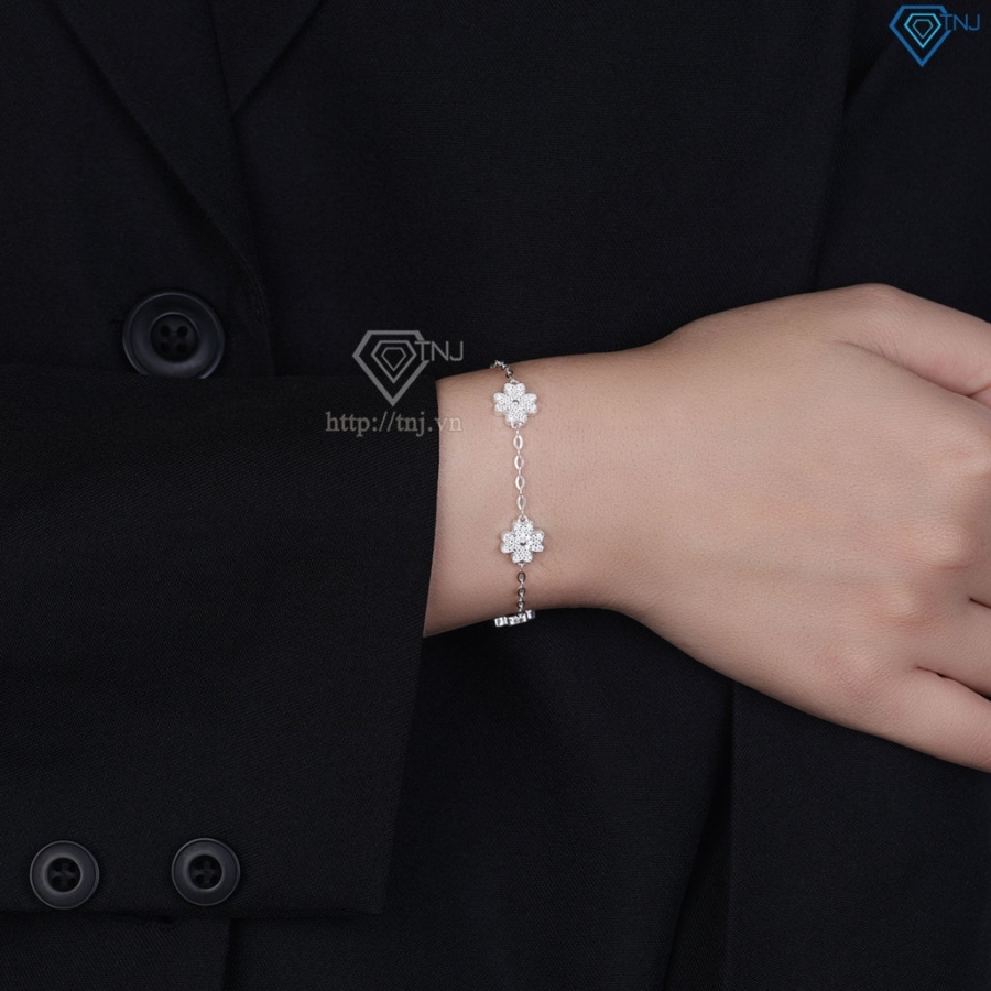 Lắc tay cỏ 4 lá may mắn đính kim full cương Moissanite LTNM0024