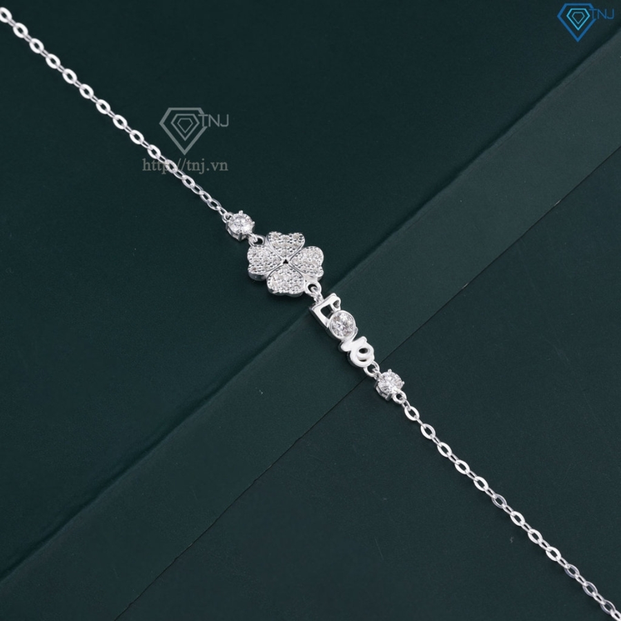 Lắc tay cỏ 4 lá chữ Love đính full kim cương Moissanite 4.0mm LTNM0025