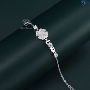 Lắc tay cỏ 4 lá chữ Love đính full kim cương Moissanite 4.0mm LTNM0025