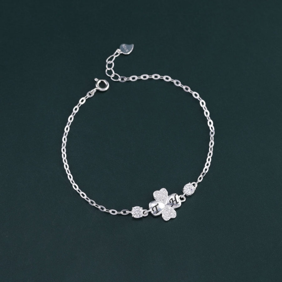 Lắc tay cỏ 4 lá may mắn đính full kim cương Moissanite 4.0mm - Kiểm định GRA LTNM0026