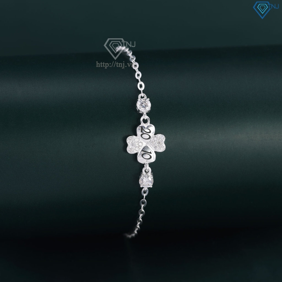 Lắc tay cỏ 4 lá may mắn đính full kim cương Moissanite 4.0mm LTNM0026