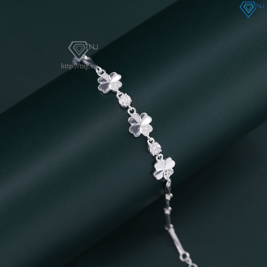 Lắc tay cỏ 4 lá may mắn đính kim cương Moissanite 4.0mm LTNM0027