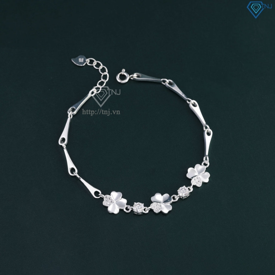 Lắc tay cỏ 4 lá may mắn đính kim cương Moissanite 4.0mm LTNM0027