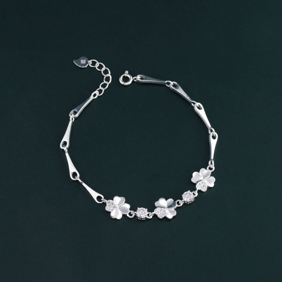 Lắc tay cỏ 4 lá may mắn đính kim cương Moissanite 4.0mm - Kiểm định GRA LTNM0027