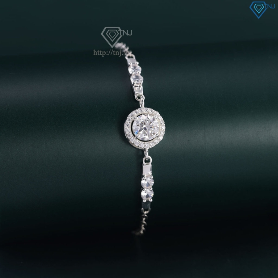 Lắc tay bạc nữ mặt tròn đính kim cương Moissanite 7.0mm LTNM0028