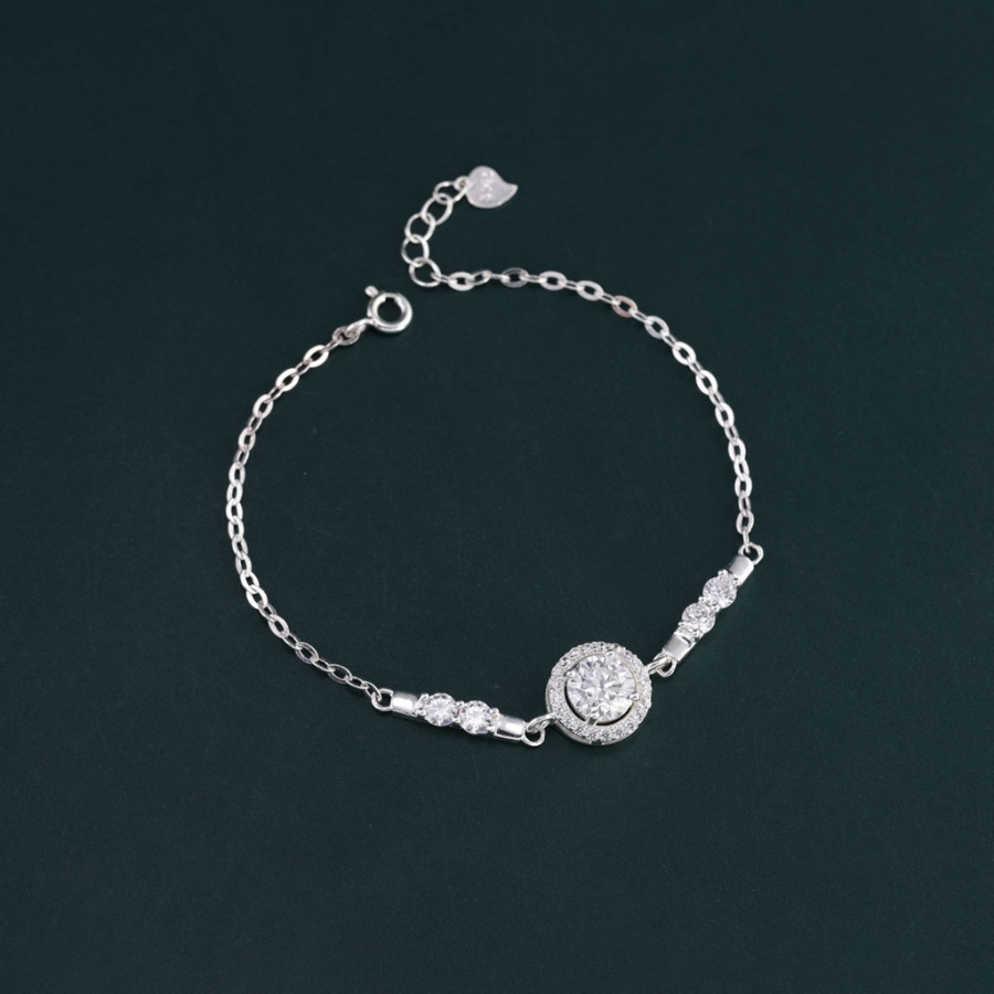 Lắc tay bạc nữ mặt tròn đính kim cương Moissanite 7.0mm - Kiểm định GRA LTNM0028