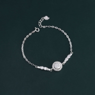 Lắc tay bạc nữ mặt tròn đính kim cương Moissanite 7.0mm - Kiểm định GRA LTNM0028