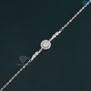 Lắc tay bạc nữ mặt tròn đính kim cương Moissanite 7.0mm LTNM0028
