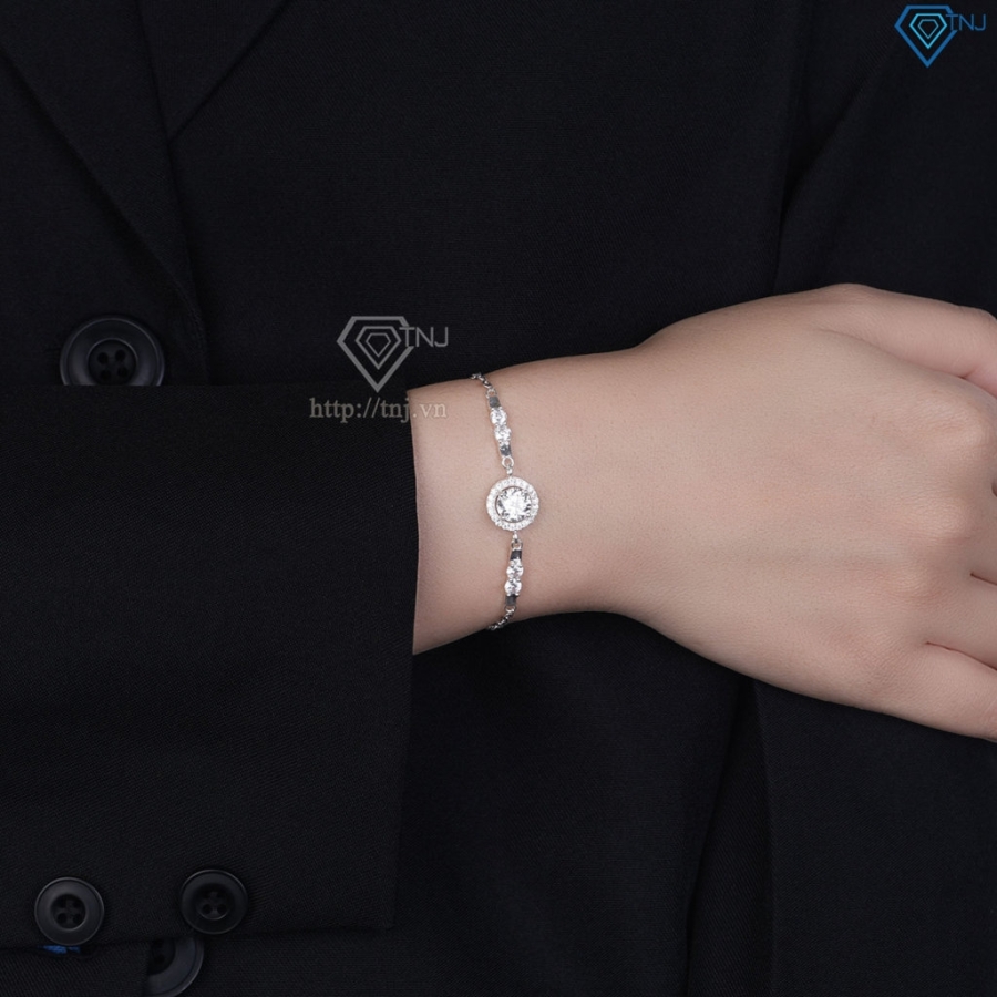 Lắc tay bạc nữ mặt tròn đính kim cương Moissanite 7.0mm LTNM0028