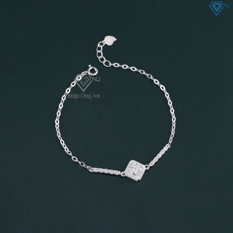 Lắc tay bạc nữ mặt hình vuông đính kim cương Moissanite 6.0mm LTNM0029