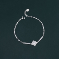 Lắc tay bạc nữ mặt hình vuông đính kim cương Moissanite 6.0mm - Kiểm định GRA LTNM0029