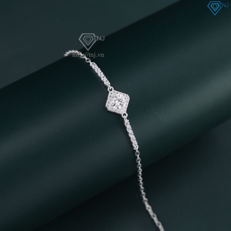 Lắc tay bạc nữ mặt hình vuông đính kim cương Moissanite 6.0mm LTNM0029