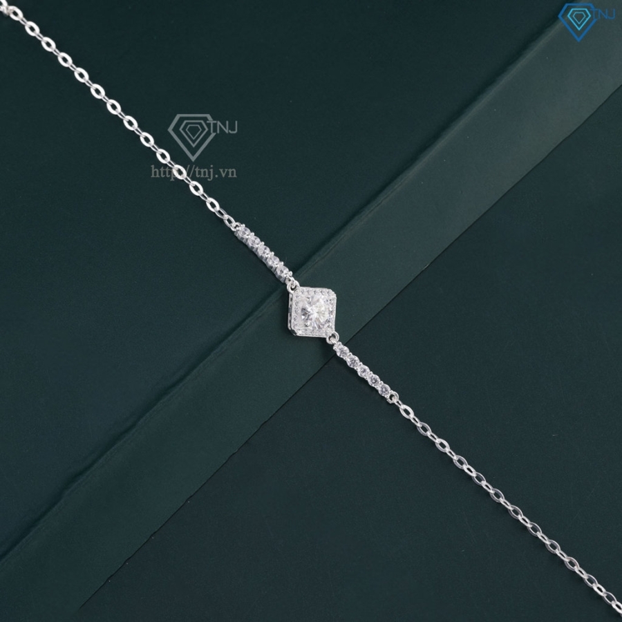 Lắc tay bạc nữ mặt hình vuông đính kim cương Moissanite 6.0mm LTNM0029