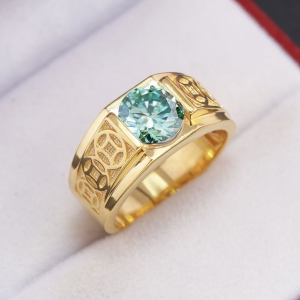 Nhẫn nam kim tiền đính kim cương Moissanite xanh 8.0mm xi mạ vàng tây 18K - Kiểm định GRA NNAM0240