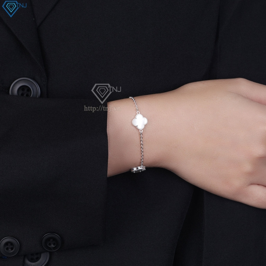 Lắc tay bạc nữ cỏ 4 lá đính đá trắng LTN0287 - Trang Sức TNJ