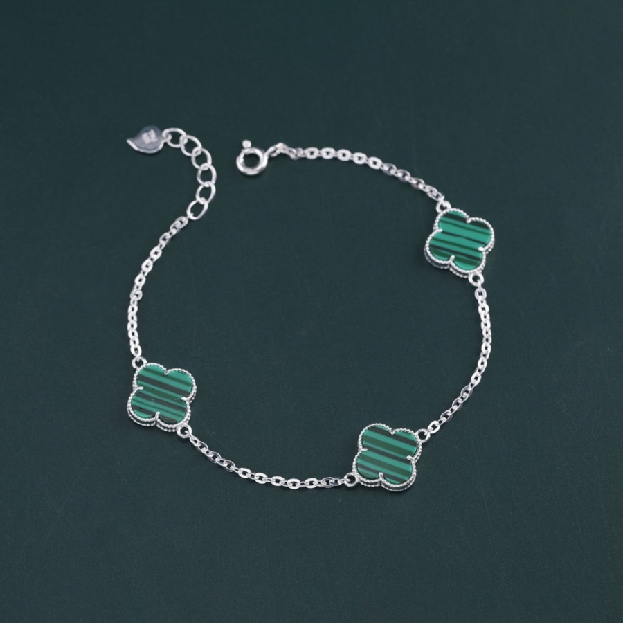 Lắc tay bạc nữ cỏ 4 lá đính đá xanh lá LTN0287