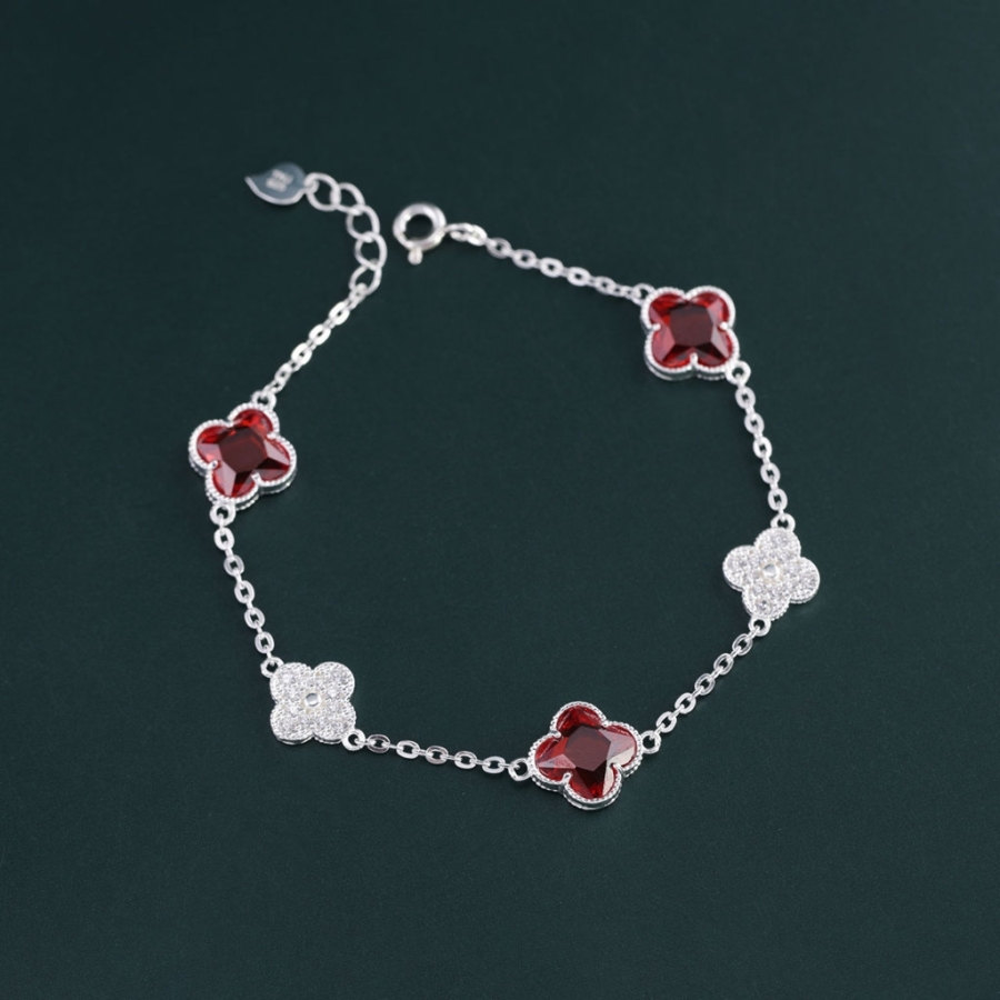 Lắc tay bạc nữ cỏ 4 lá đính đá đẹp LTN0444