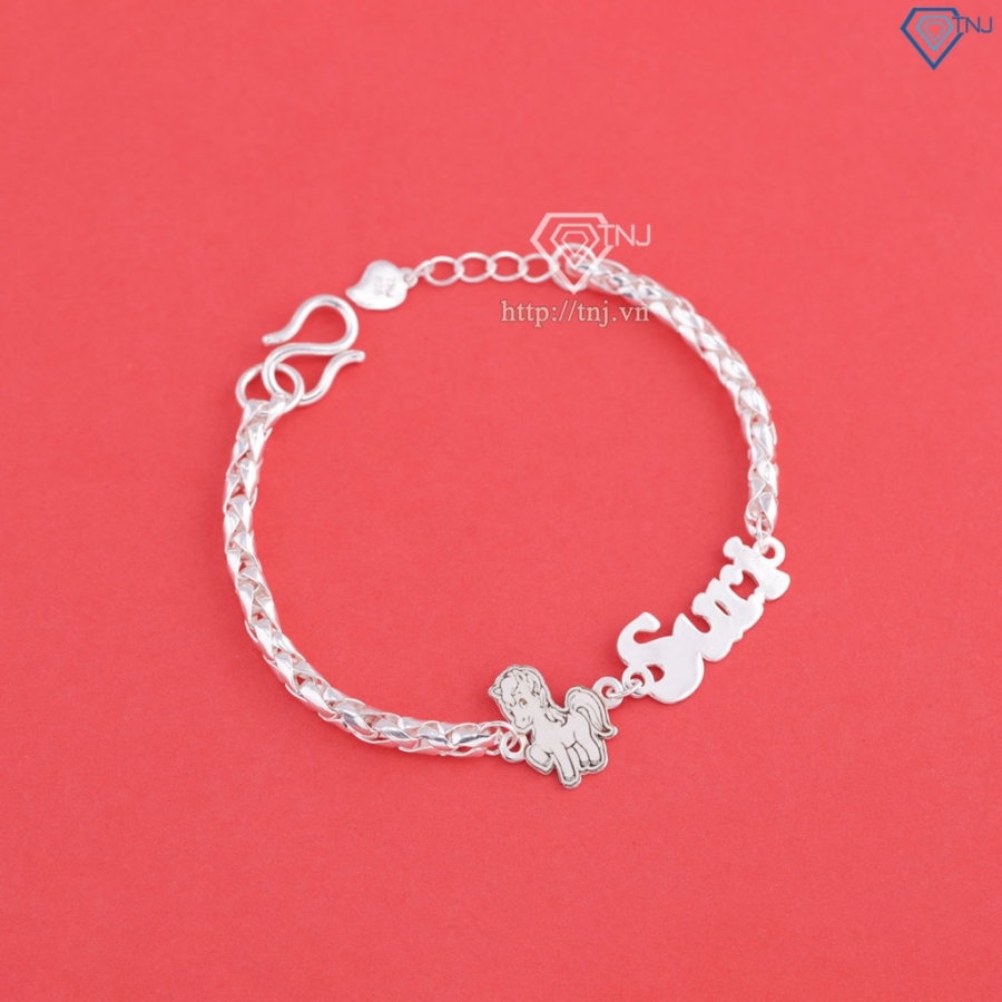 Lắc bạc cho bé khắc tên hình con ngựa LTT0201- Trang Sức TNJ