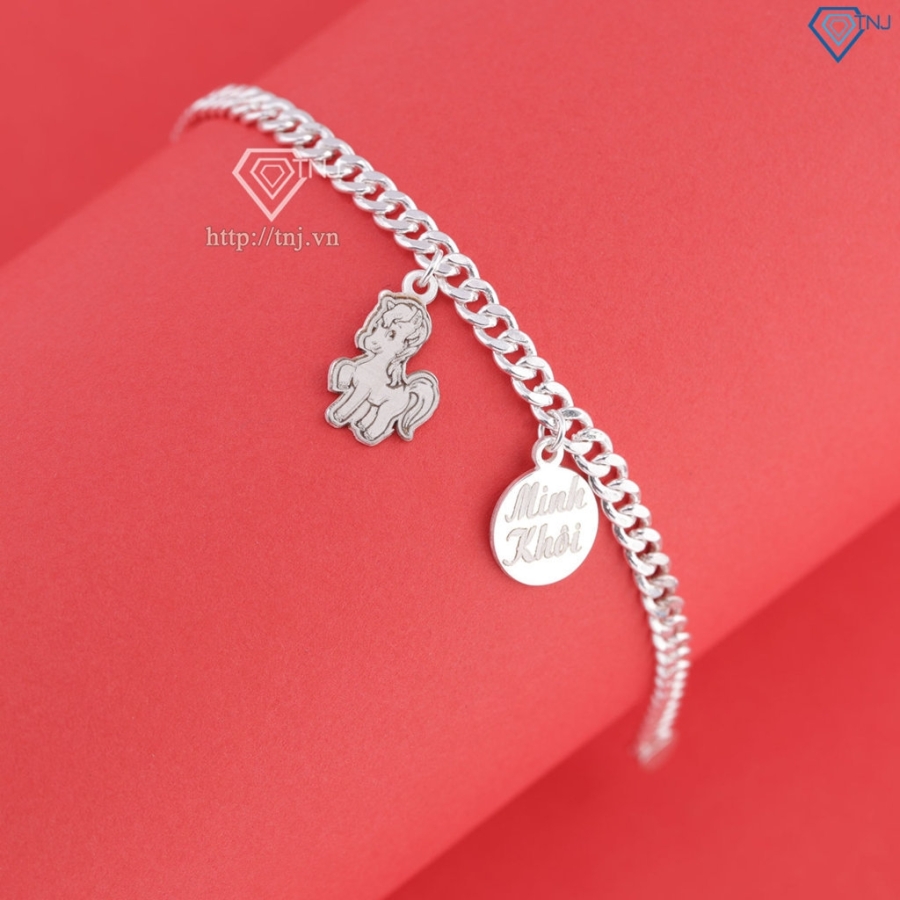 Lắc bạc cho bé dây mắt xích khắc tên hình con ngựa LTT0204