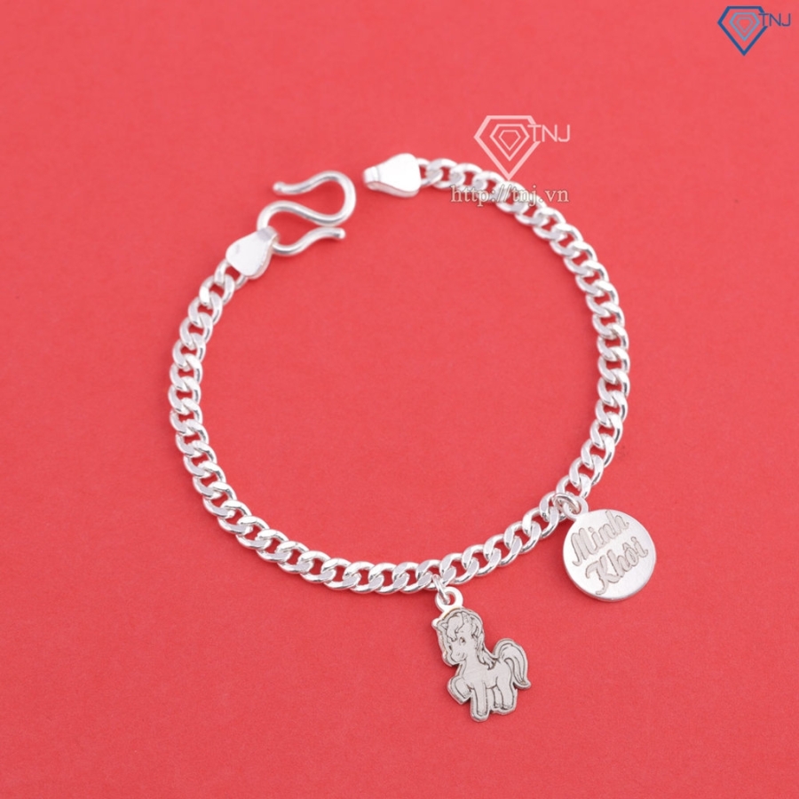 Lắc bạc cho bé dây mắt xích khắc tên hình con ngựa LTT0204