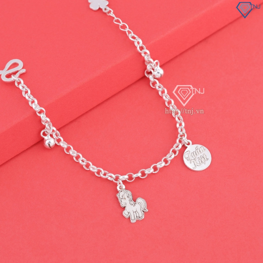 Lắc chân bạc cho bé hình con ngựa khắc tên LTT0207