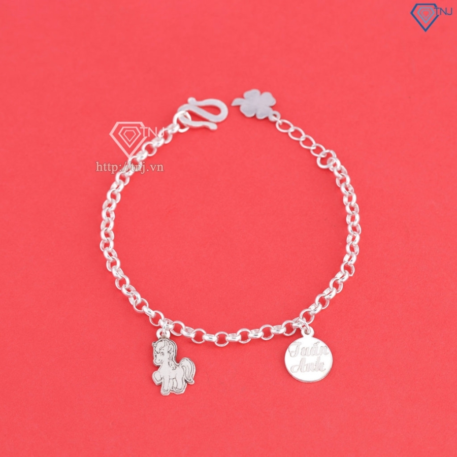 Lắc chân bạc cho bé hình con ngựa khắc tên LTT0208 - Trang Sức TNJ