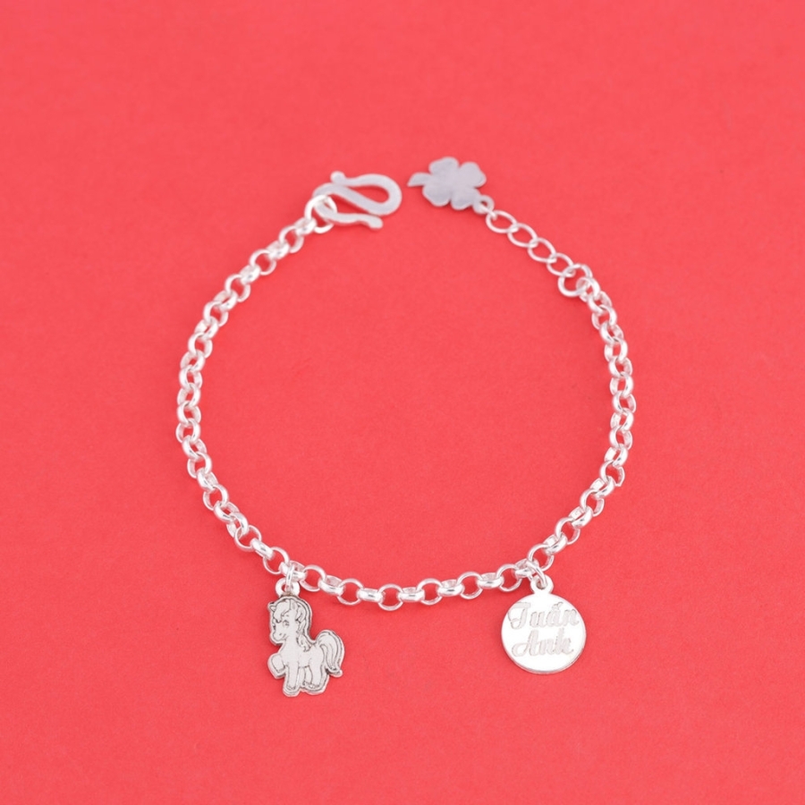 Lắc chân bạc cho bé hình con ngựa khắc tên LTT0208