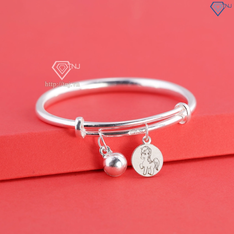 Lắc chân bạc dạng kiềng cho bé sơ sinh khắc tên hình con ngựa LTT0210