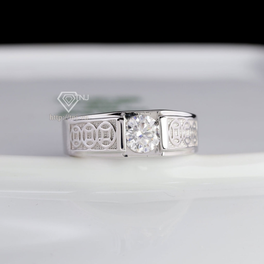 Nhẫn nam kim tiền đính kim cương Moissanite 6.0mm -NNAM0251