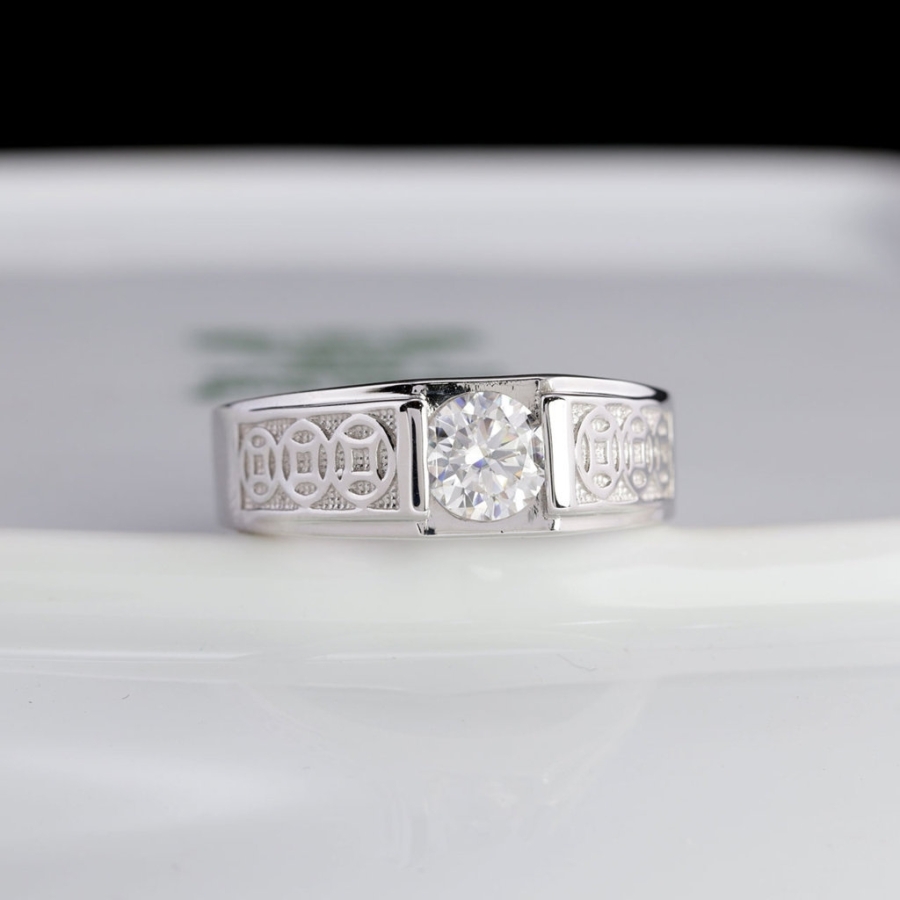 Nhẫn nam kim tiền đính kim cương Moissanite 6.0mm - Kiểm định GRA NNAM0251