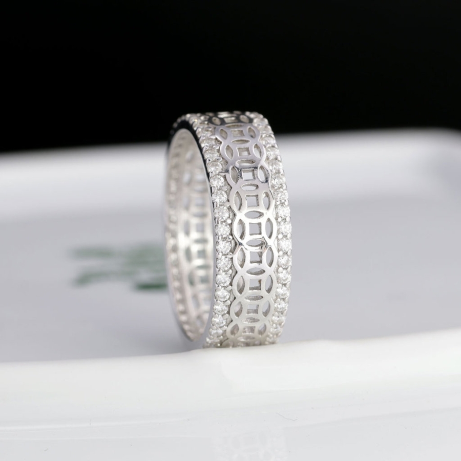 Nhẫn nam kim tiền dạng tròn đính full kim cương Moissanite NNAM0252