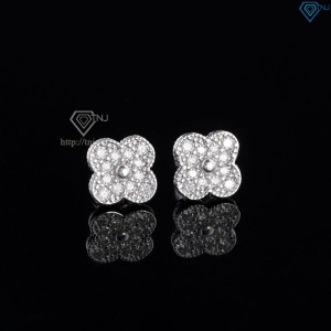 Bông tai bạc nam hình cỏ 4 lá đính đá BTA0117 - Trang Sức TNJ