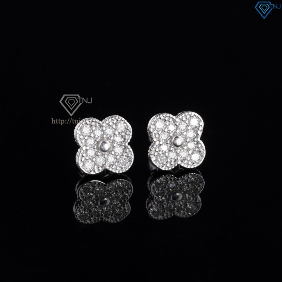 Bông tai bạc nam hình cỏ 4 lá đính đá BTA0117 - Trang Sức TNJ