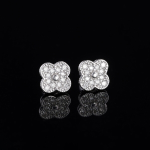 Bông tai bạc nam hình cỏ 4 lá đính đá BTA0117