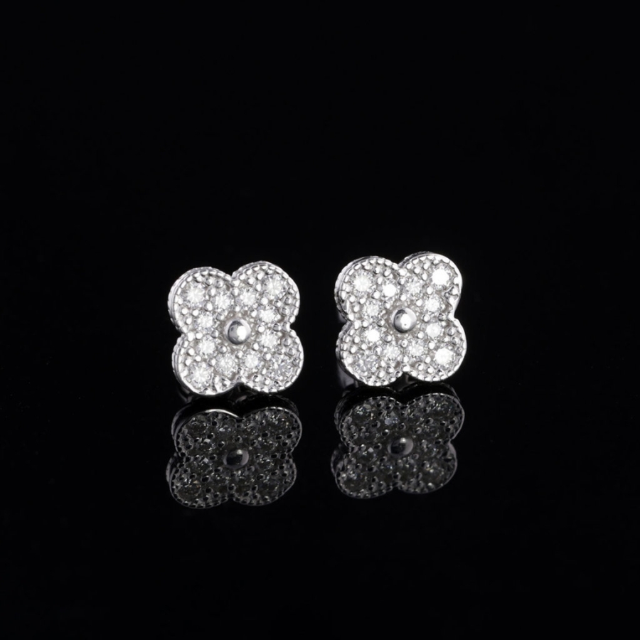 Bông tai bạc nam hình cỏ 4 lá đính đá BTA0117