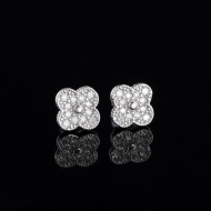 Bông tai bạc nam hình cỏ 4 lá đính đá BTA0117