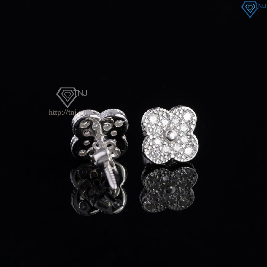 Bông tai bạc nam hình cỏ 4 lá đính đá BTA0117 - Trang Sức TNJ