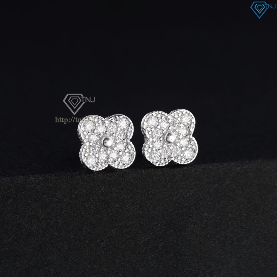 Bông tai bạc nam hình cỏ 4 lá đính đá BTA0117 - Trang Sức TNJ