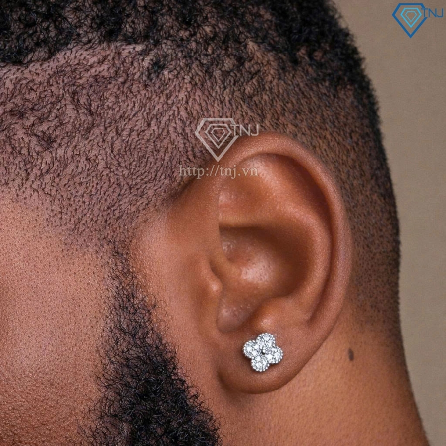 Bông tai bạc cỏ 4 lá đính full kim cương Moissanite BTAM0040