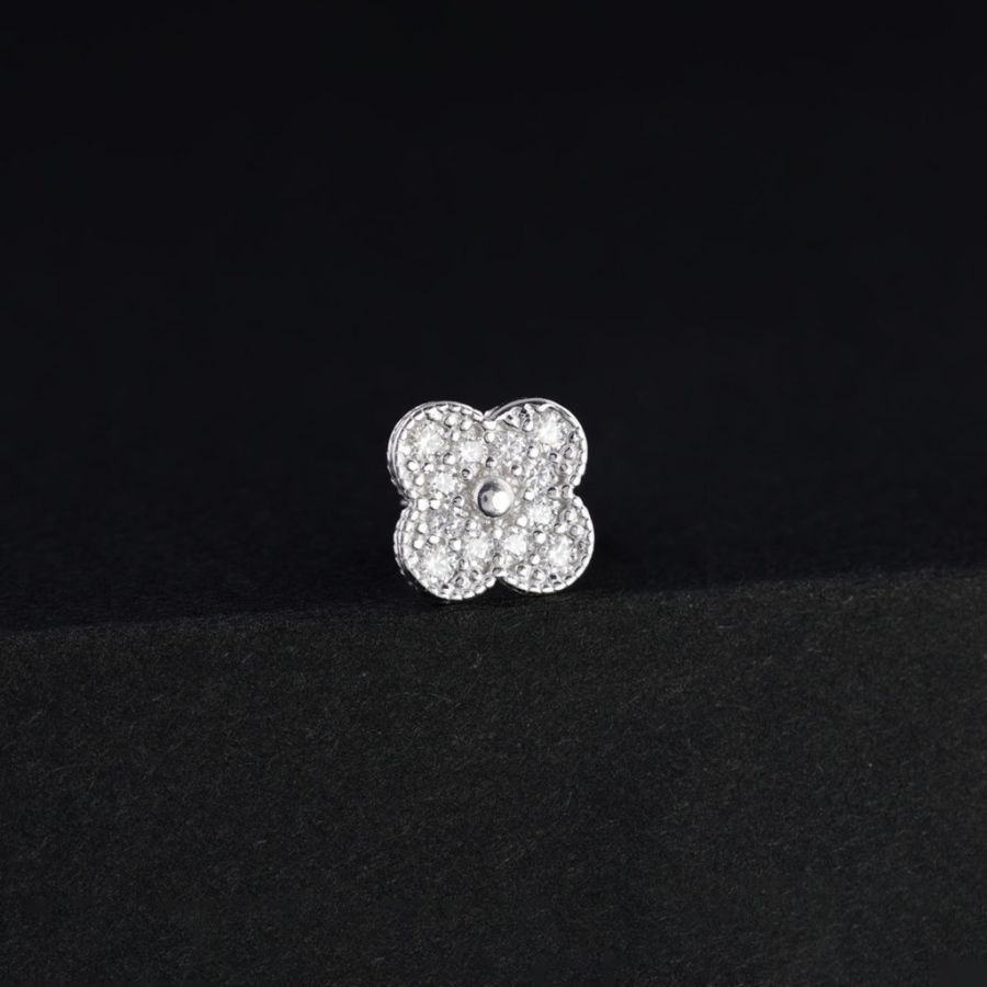 Bông tai bạc cỏ 4 lá đính full kim cương Moissanite BTAM0040