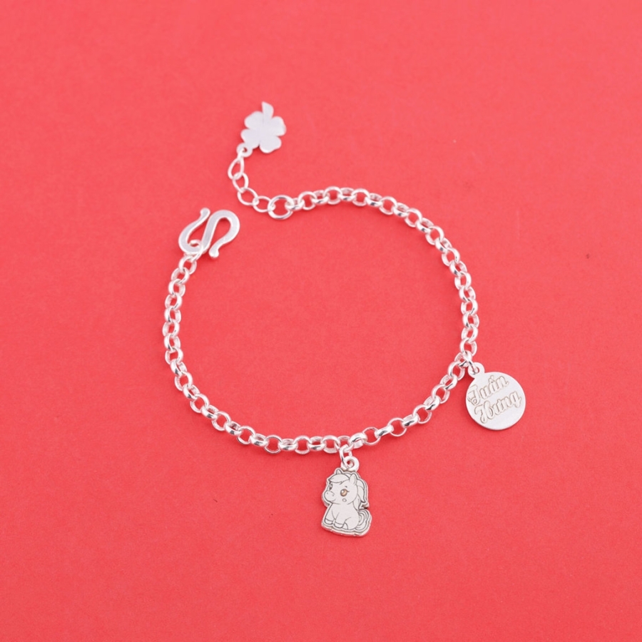 Lắc chân bạc cho bé hình con ngựa khắc tên LTT0214