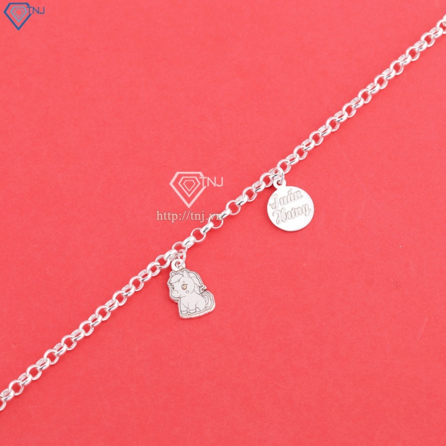 Lắc chân bạc cho bé hình con ngựa khắc tên LTT0214 - Trang Sức TNJ